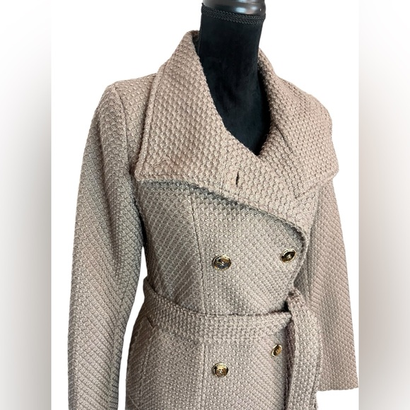 CALVIN KLEIN STUNNING DOUBLE BREASTED WAFFLE TEXTURED GOLD BUTTONS WINTER COAT - Picture 9 of 13